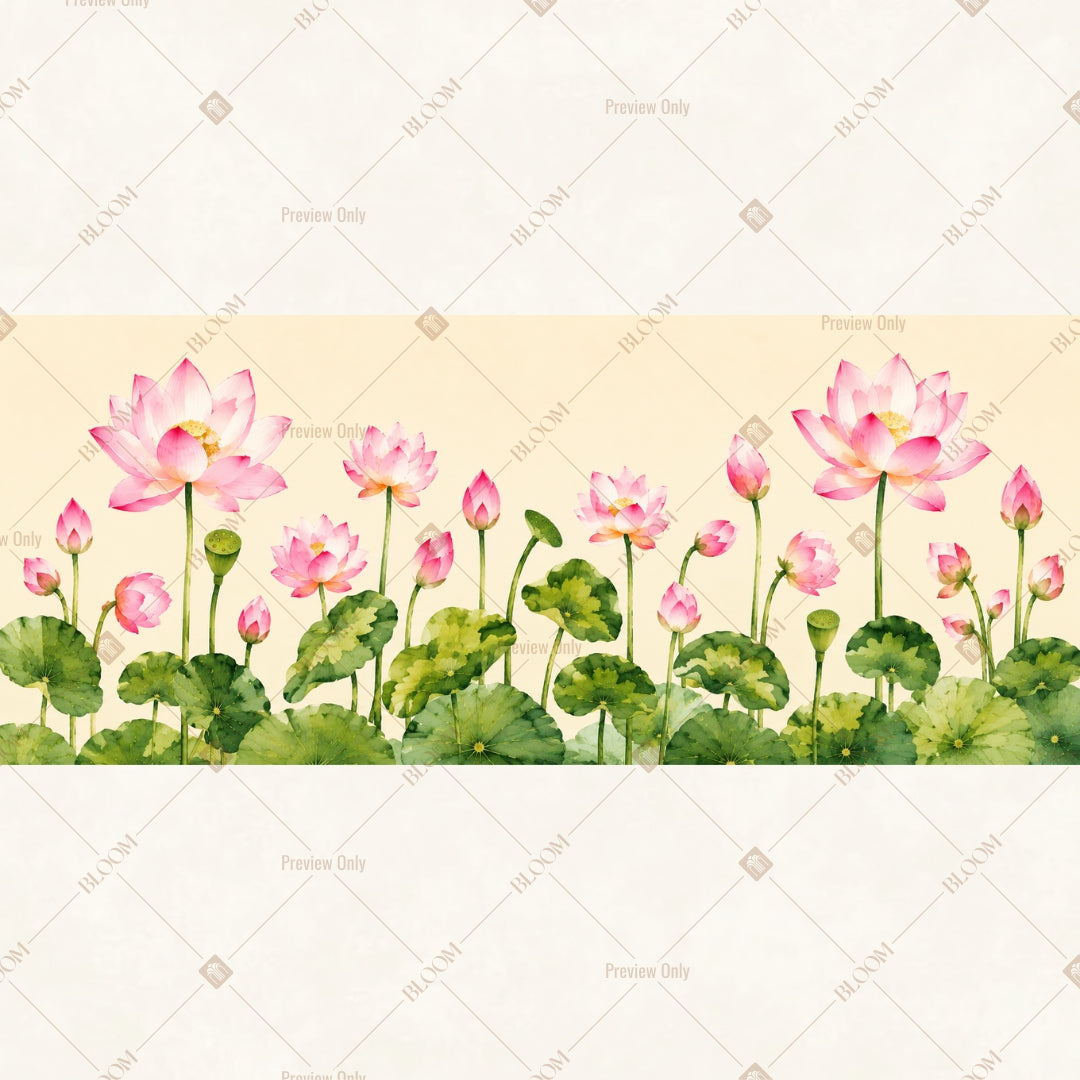 Lotus Flower Garden Border Wide Backdrop