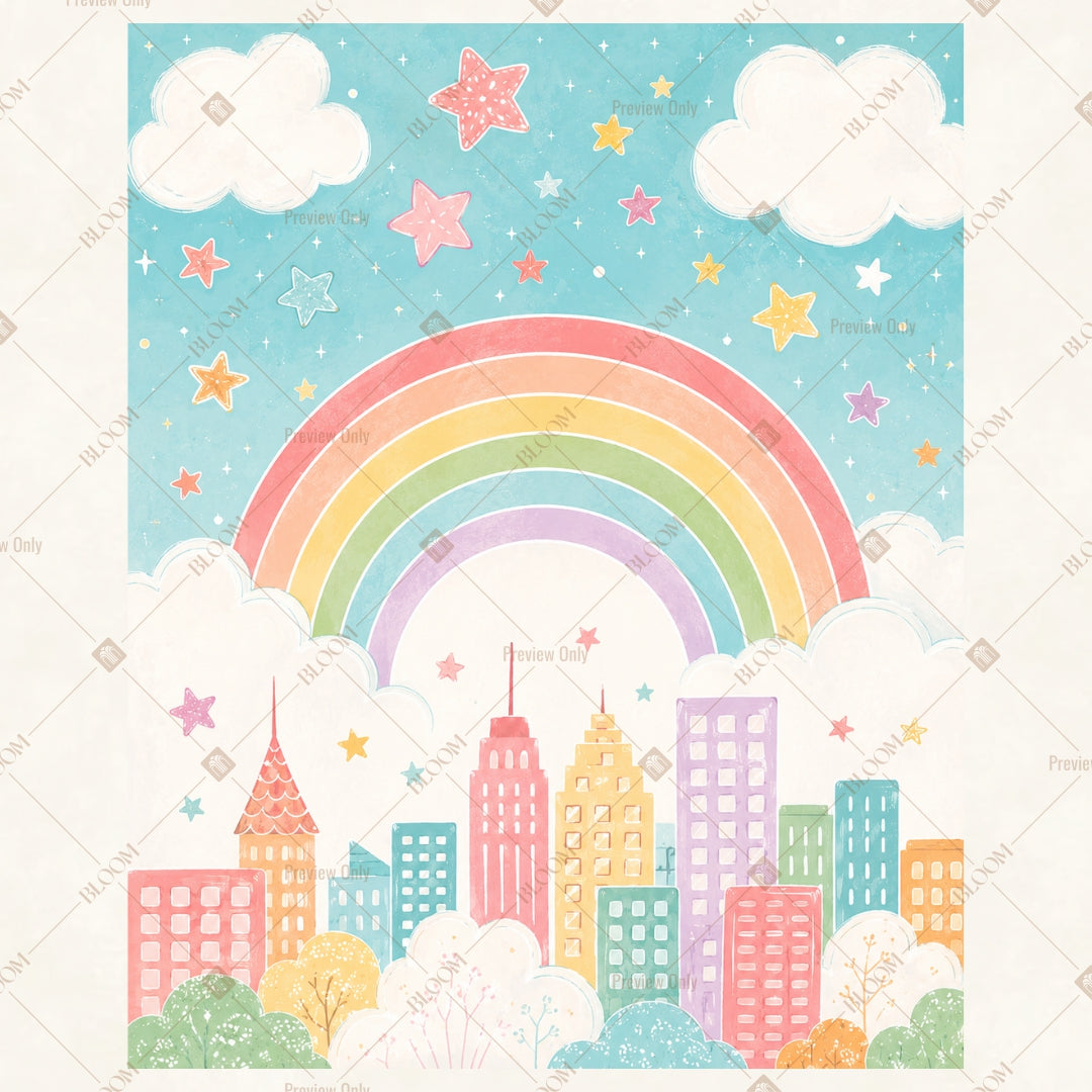 Rainbow Fantasy City Portrait Rectangle Backdrop