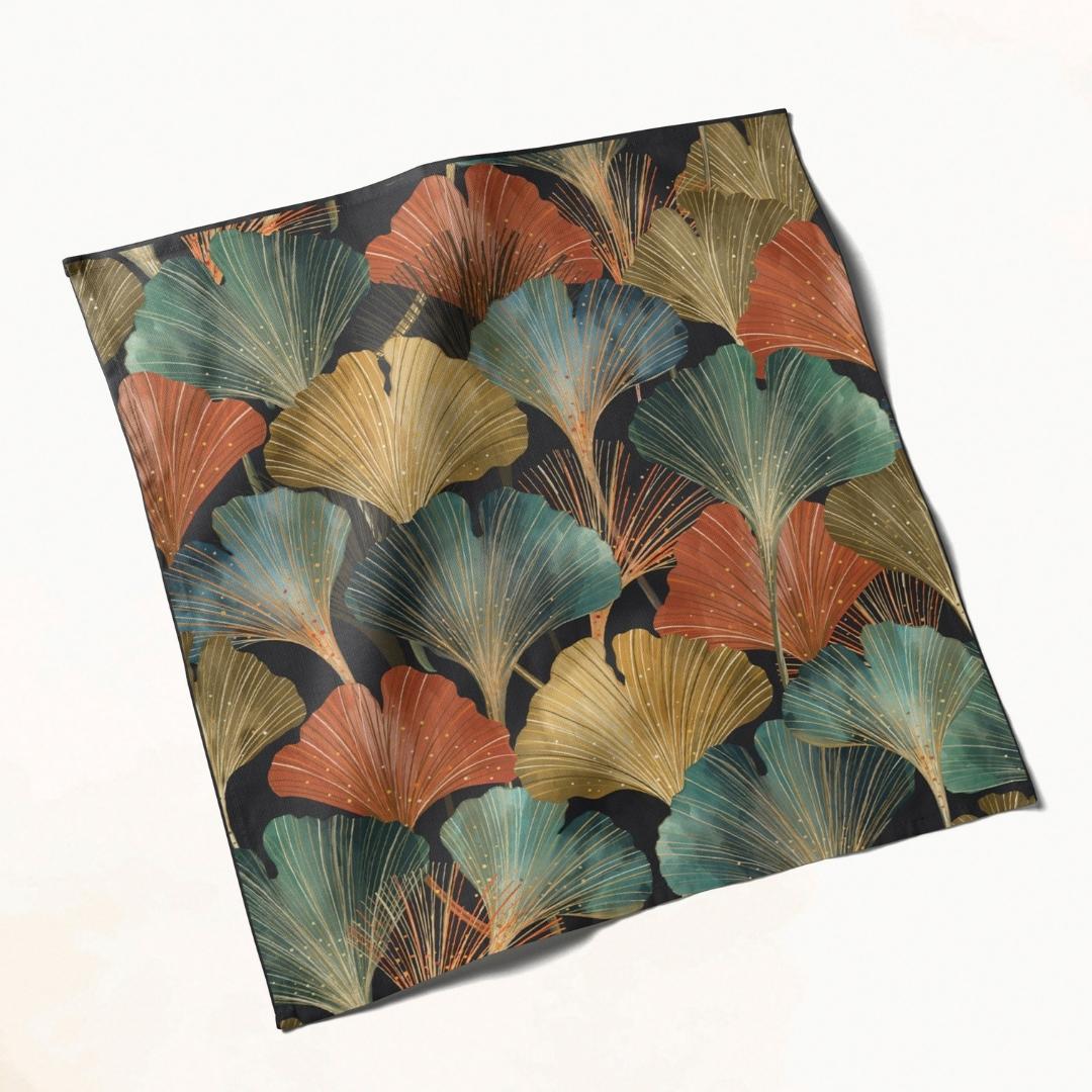 Black & Multicolor Ginkgo Leaf: Napkins 18" X 18" - Pack Of 20