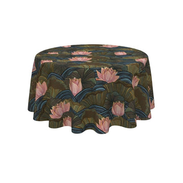 Deep Botanical Lotus Round Table Cover - Pack Of 6