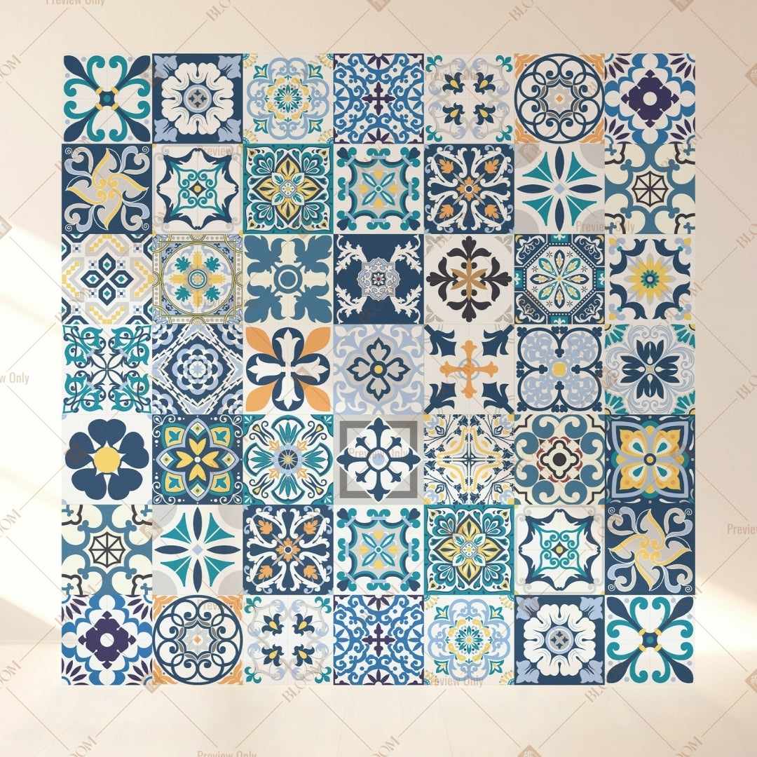 Blue Moroccan Tile Square Backdrop