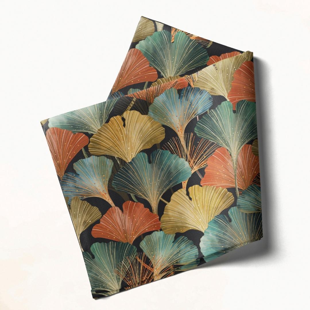 Black & Multicolor Ginkgo Leaf: Napkins 18" X 18" - Pack Of 20
