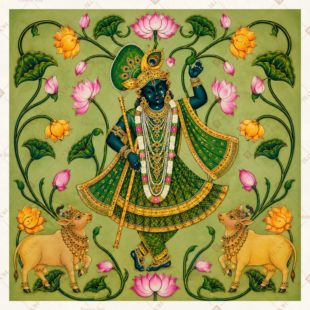 Lord Krishna Floral Square Backdrop