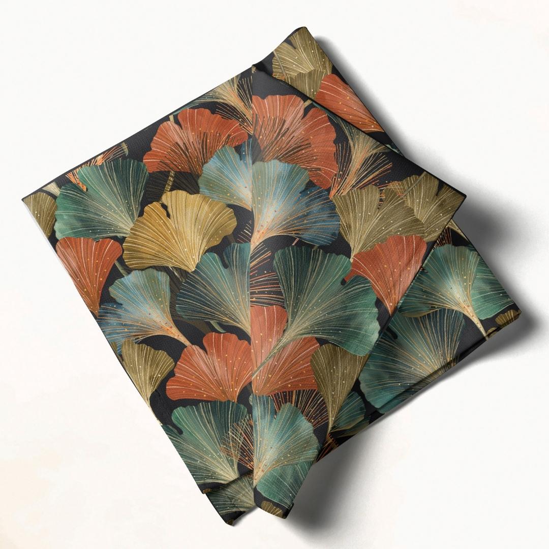 Black & Multicolor Ginkgo Leaf: Napkins 18" X 18" - Pack Of 20