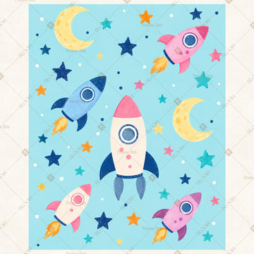 Cute Space Rocket Portrait Rectangle Backdrop