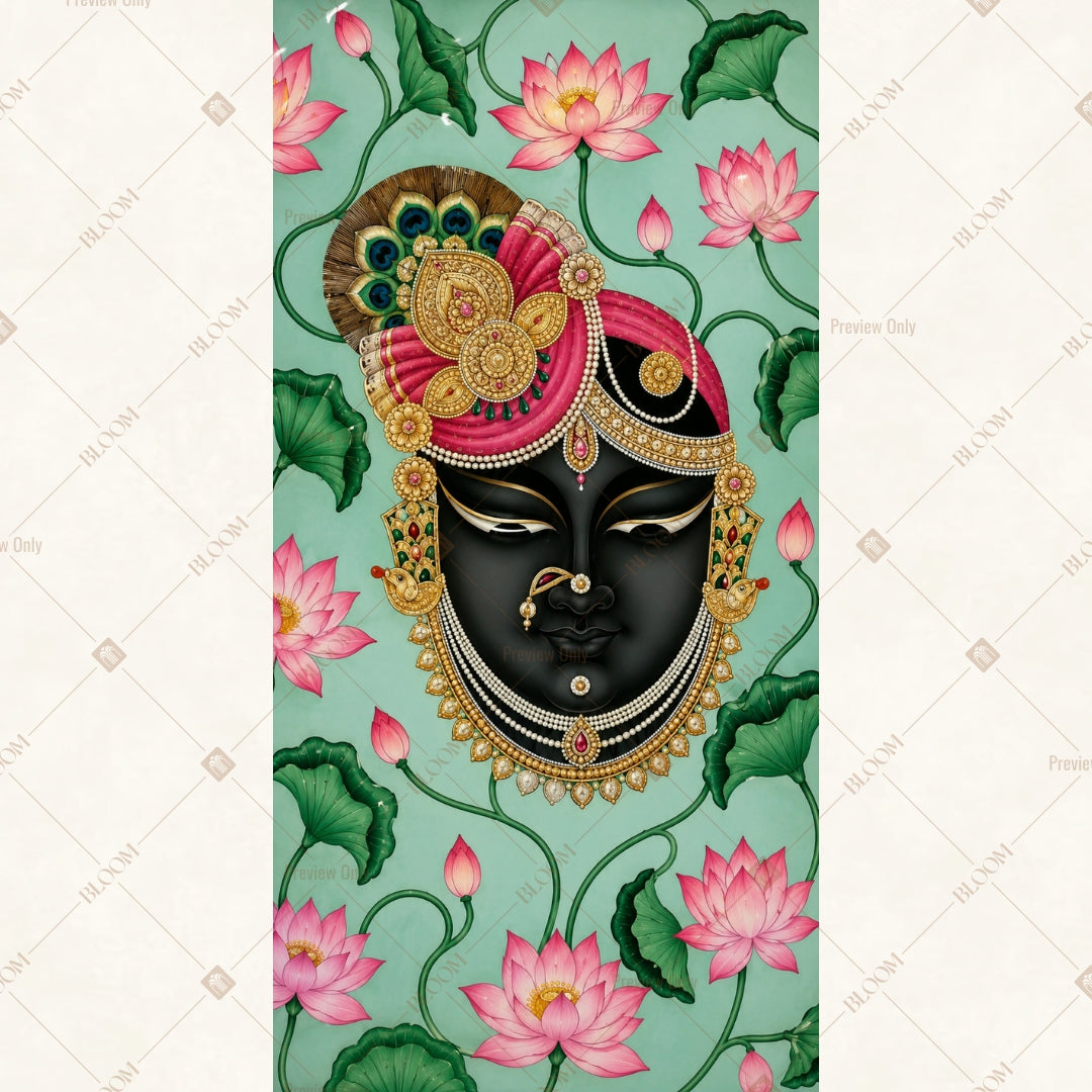 Floral Krishna Face Vertical Backdrop