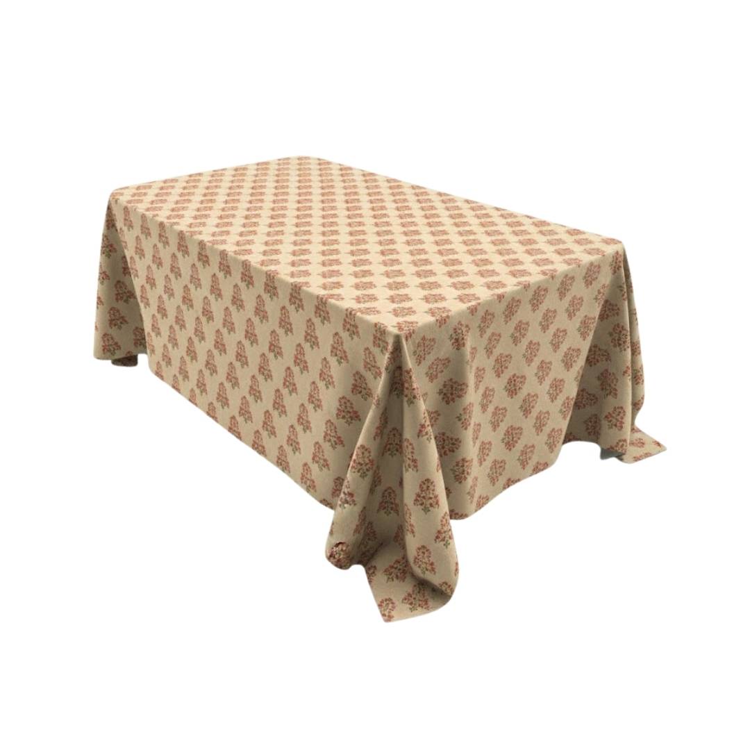 Beige Heritage Block Print Rectangle Table Cover - Pack Of 6