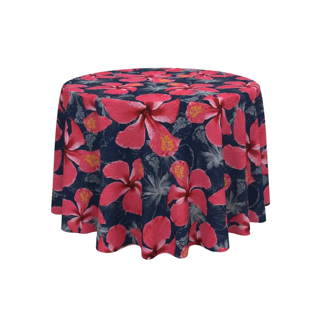 Navy Hibiscus Tropic Round Table Cover - Pack Of 6