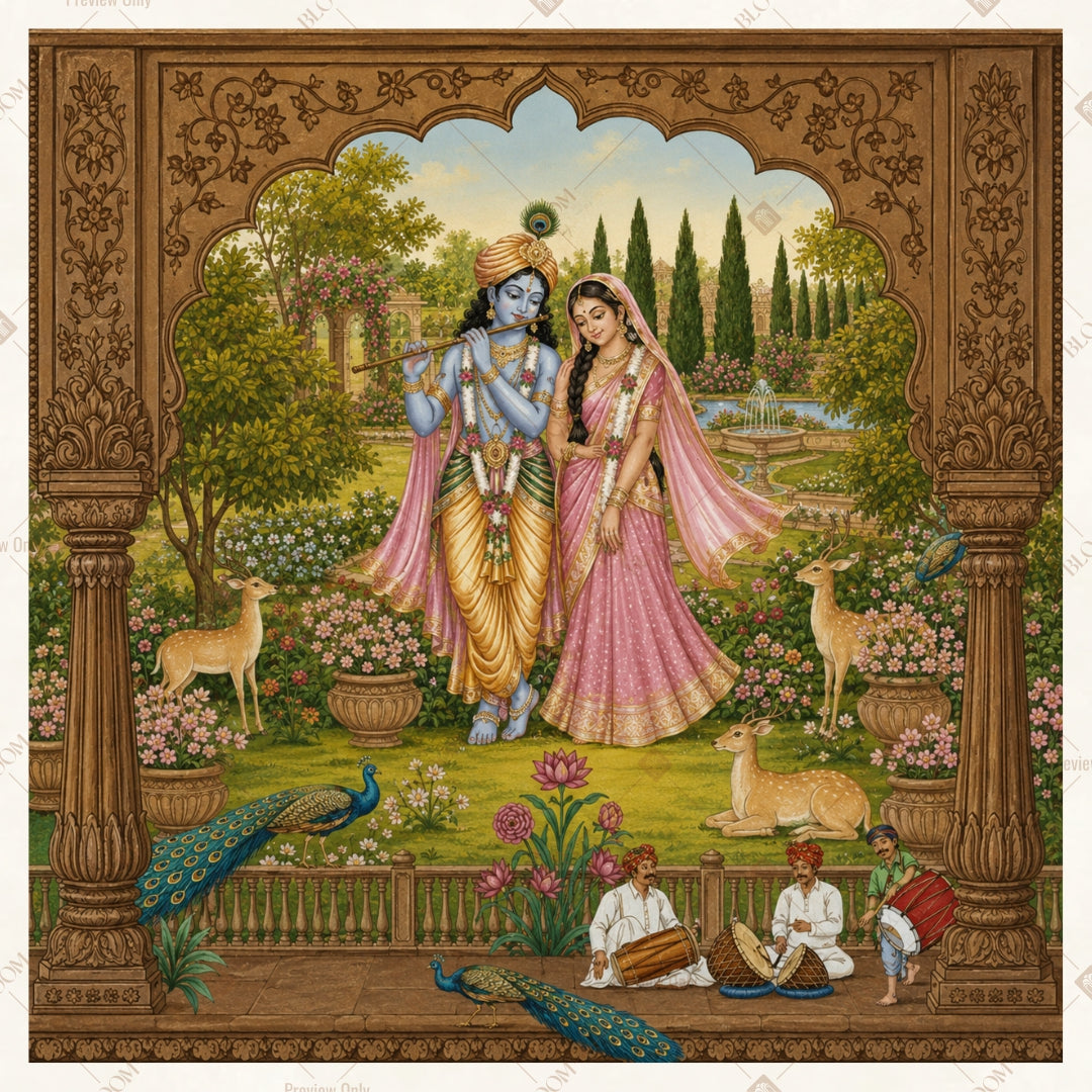 Radha Krishna Forest Square Backdrop