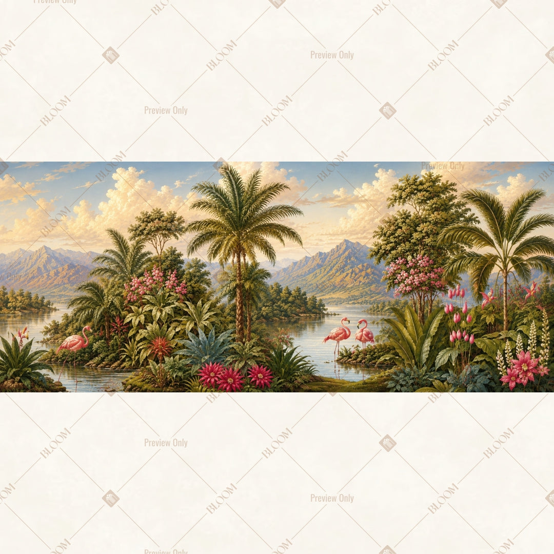 Tropical Sunset Border Wide Backdrop