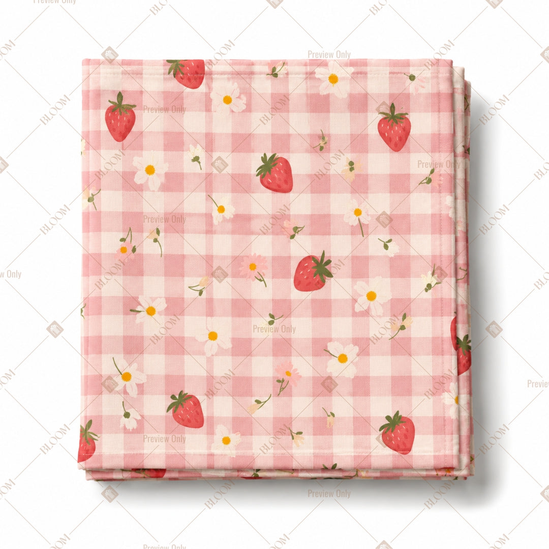 Pink Strawberry Gingham Pattern Design