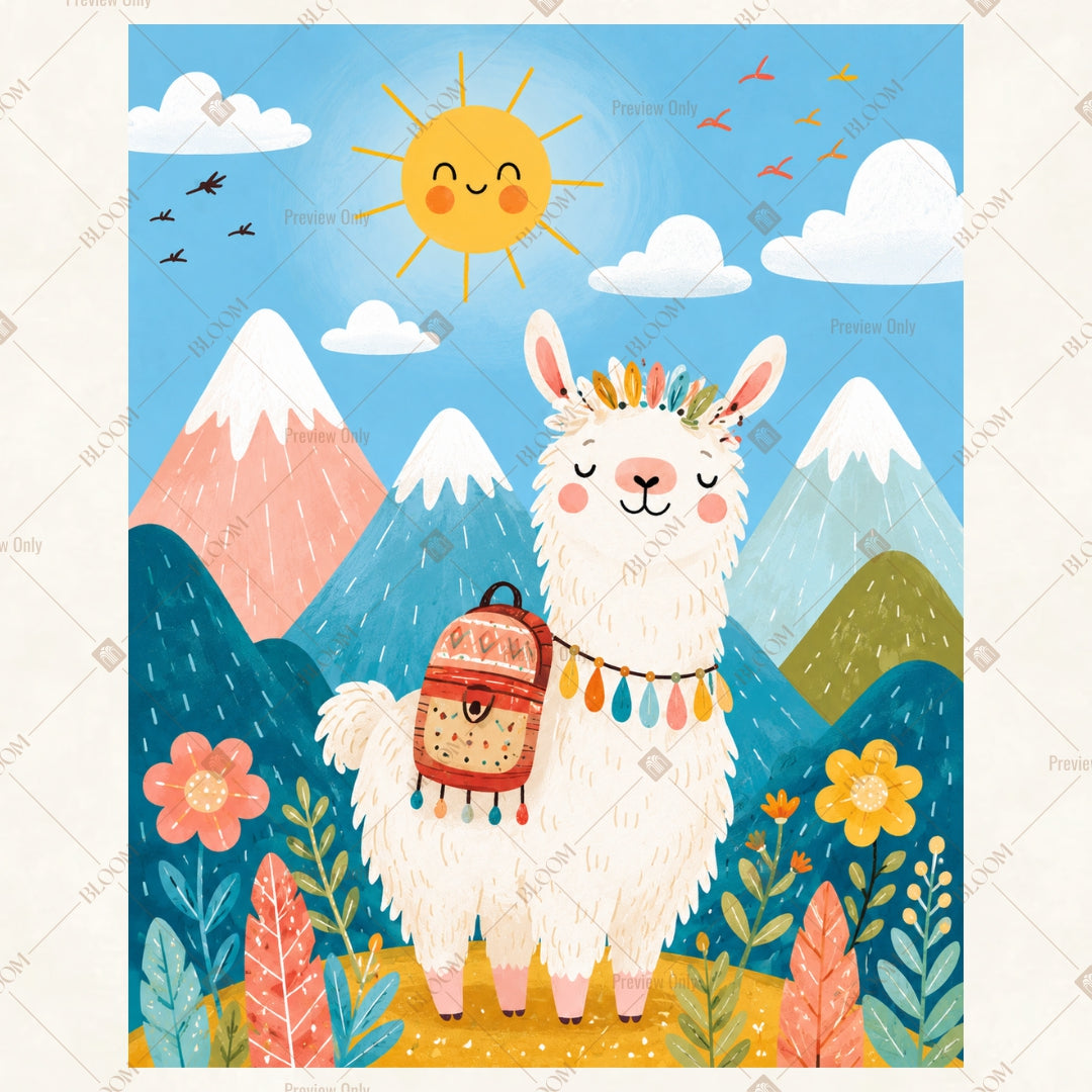 Llama Mountain Party Portrait Rectangle Backdrop