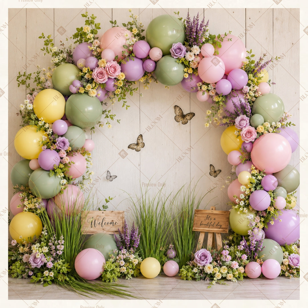 Pastel Balloon Garden Arch Square Backdrop