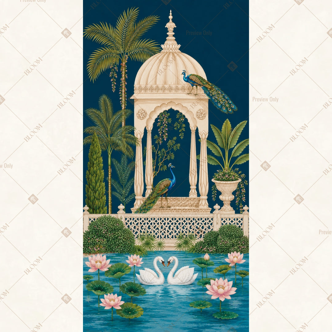 White Pavilion Swan Pond Vertical Backdrop