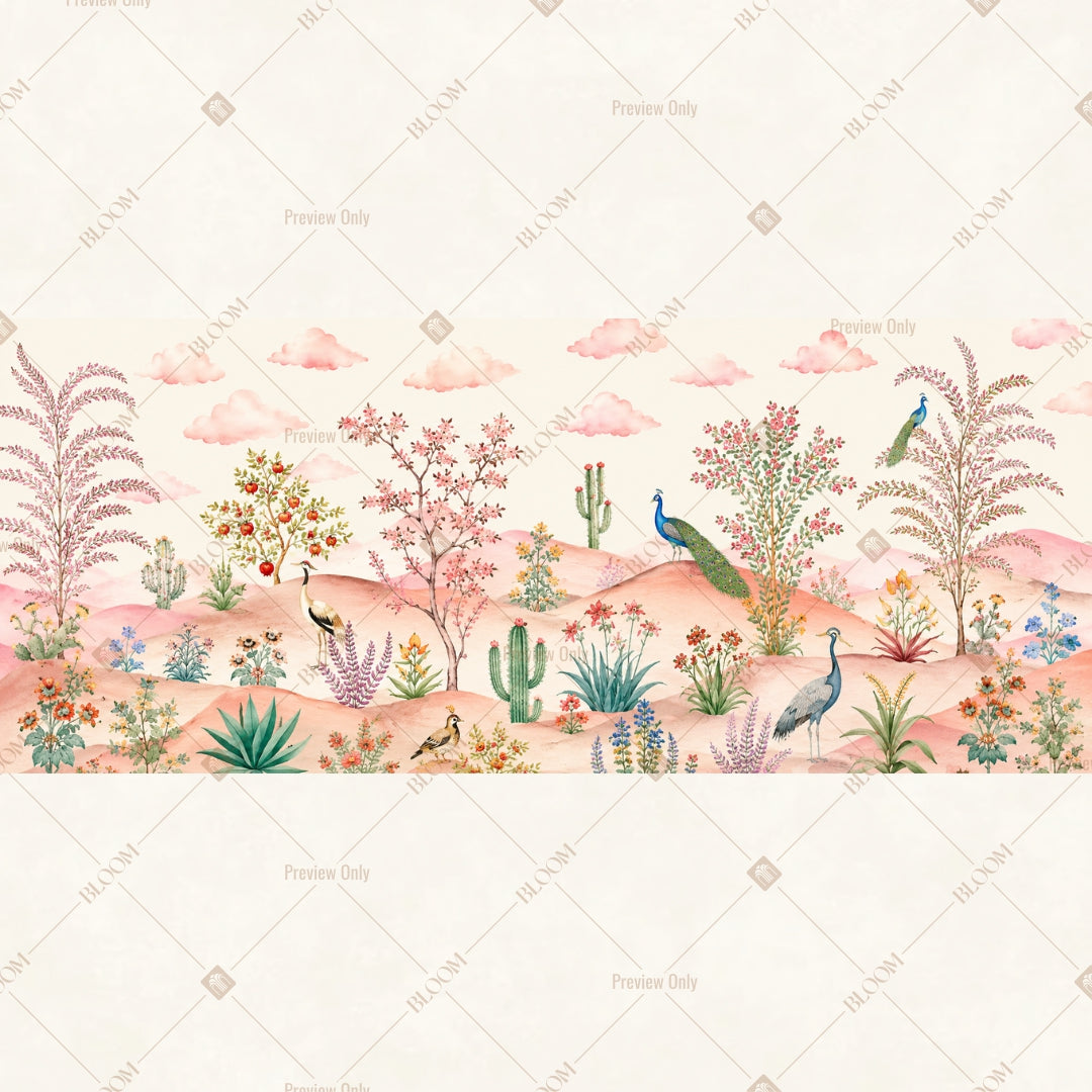 Blush Floral Meadow Border Wide Backdrop