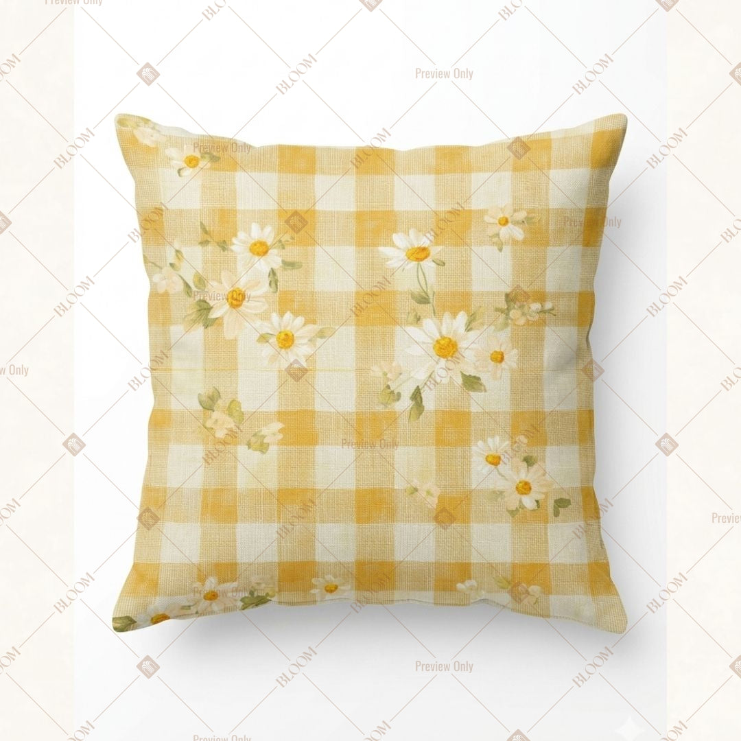 Yellow Gingham Check Cushion Cover Pack of 12