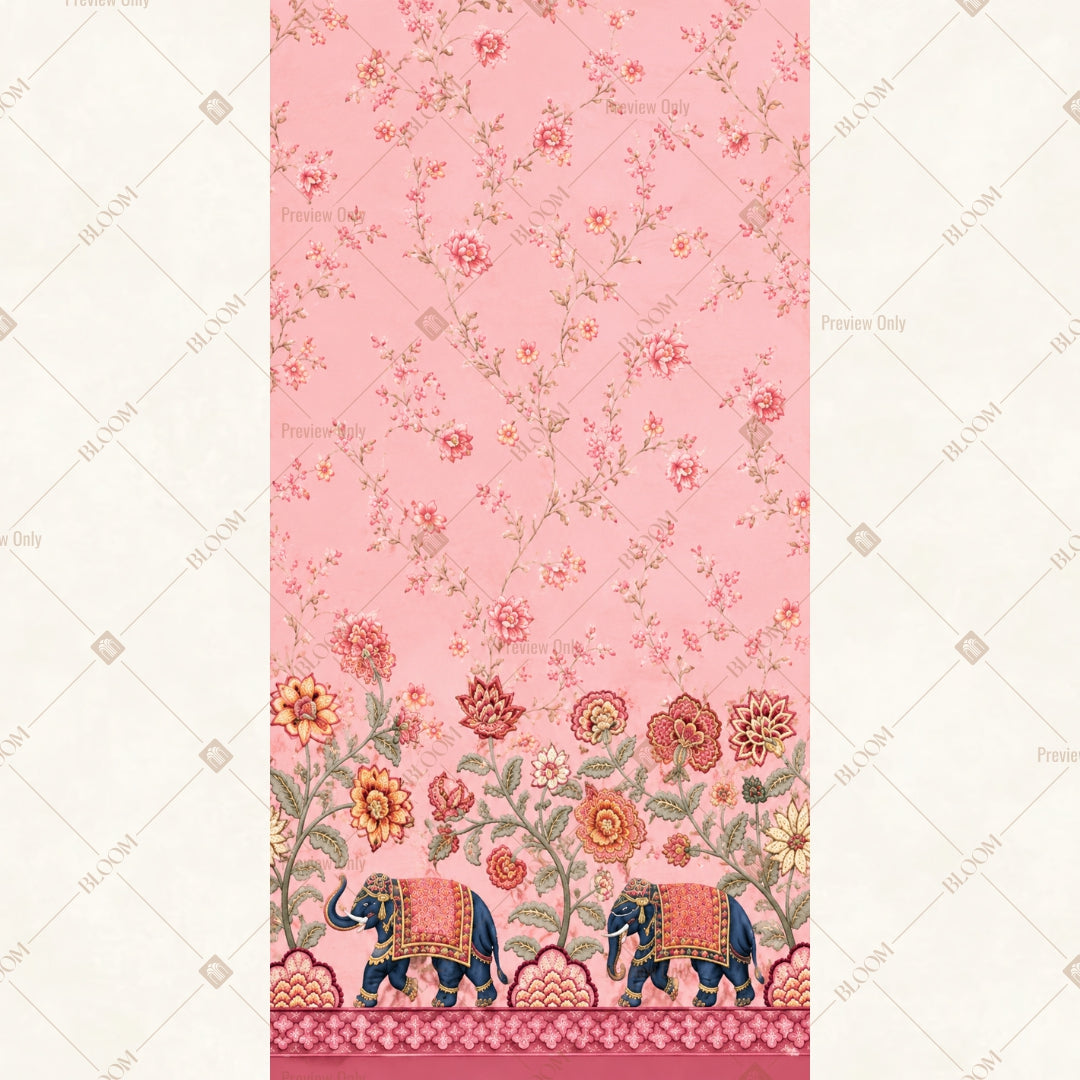Pink Floral Elephant Vertical Backdrop