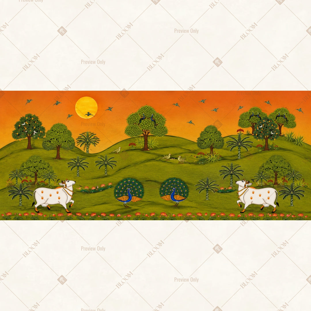 Sunset Tree Landscape Wide Backdrop