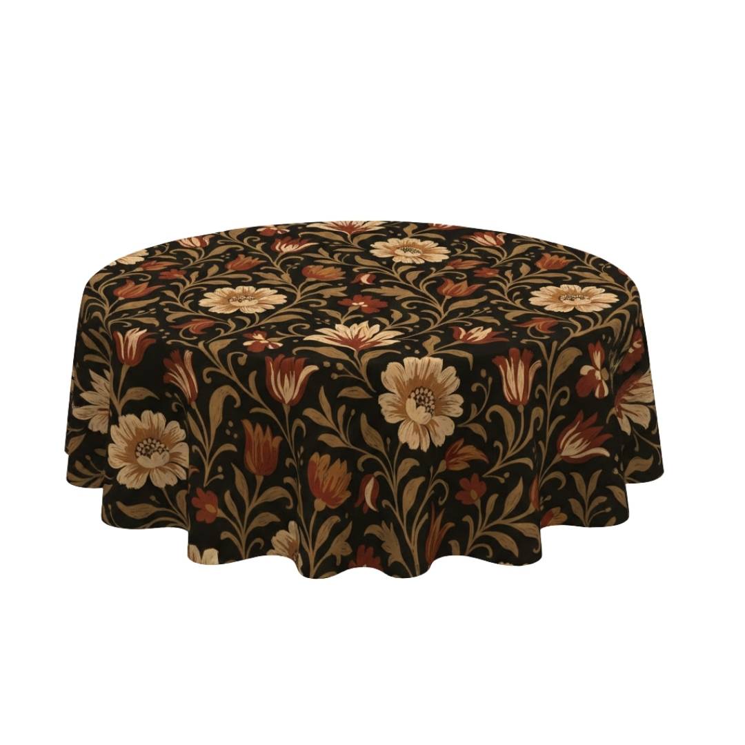 Black Vintage Floral Round Table Cover - Pack Of 6