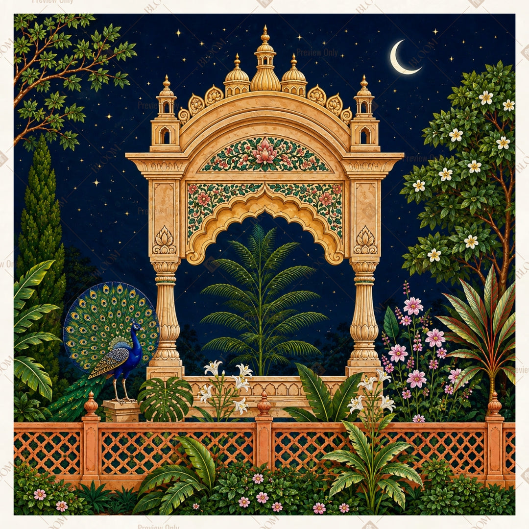 Royal Palace Courtyard Night Square Backdrop