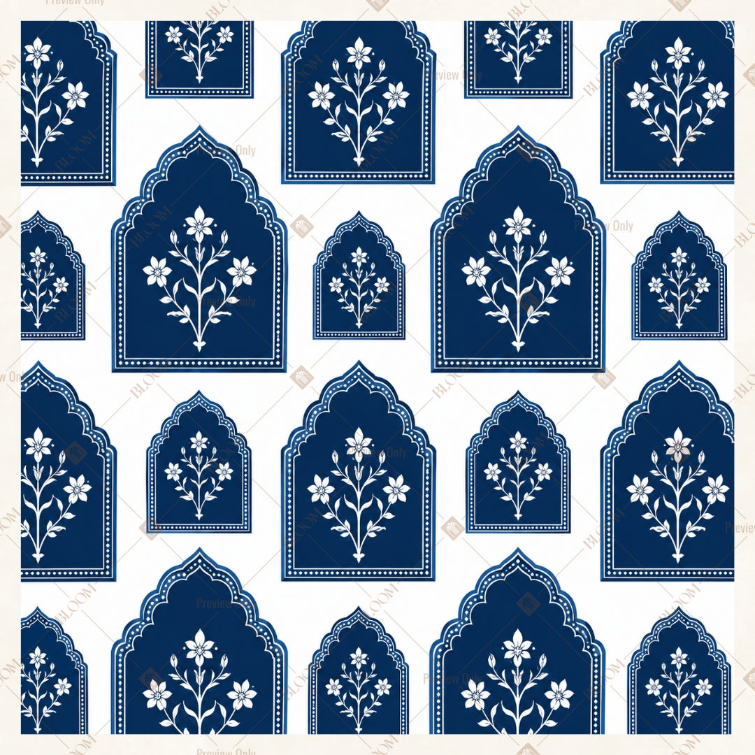 Blue Mughal Arch Pattern Square Backdrop