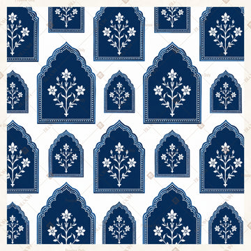Blue Mughal Arch Pattern Square Backdrop