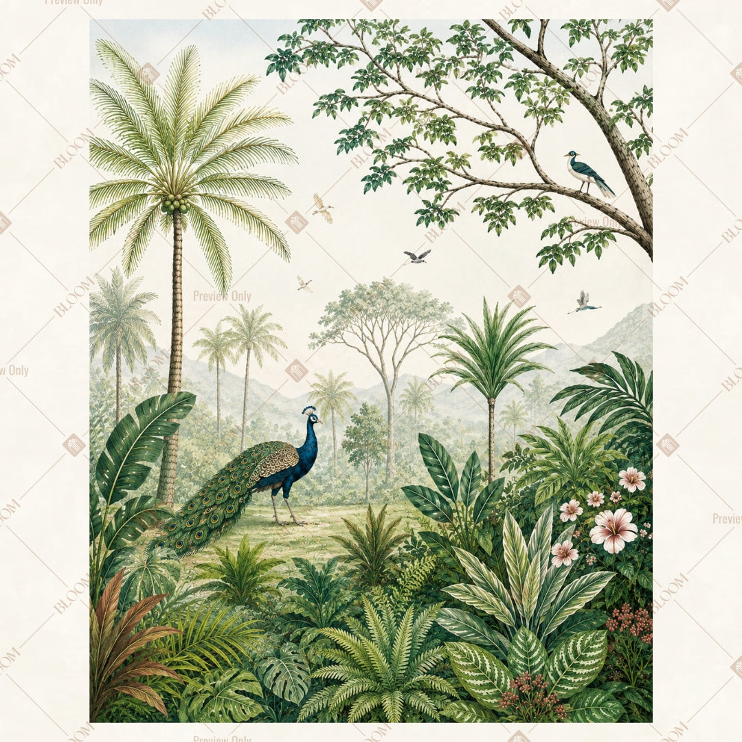 Botanical Peacock Garden Portrait Rectangle Backdrop
