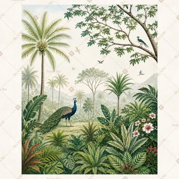 Botanical Peacock Garden Portrait Rectangle Backdrop
