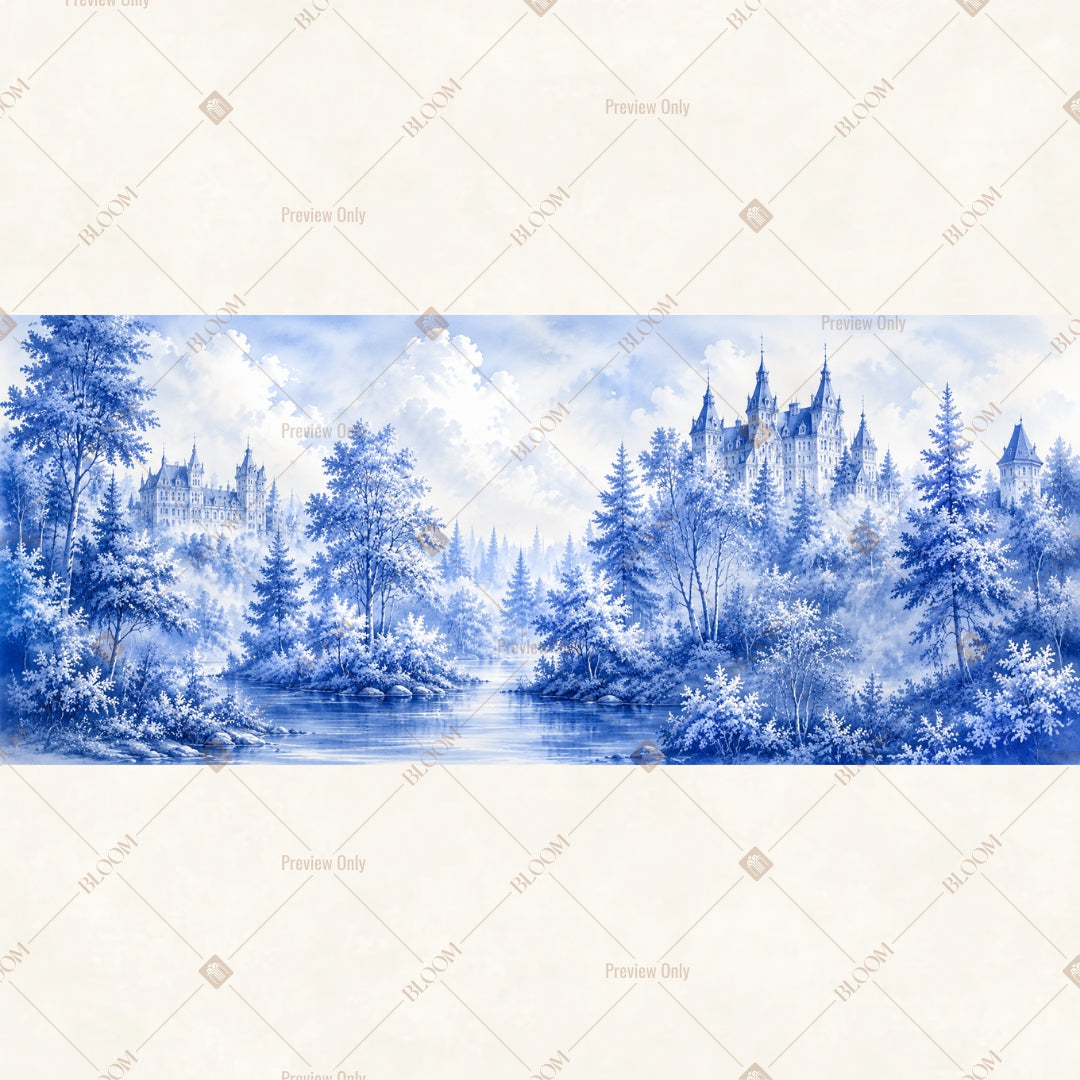 Winter Blue Forest Border Wide Backdrop
