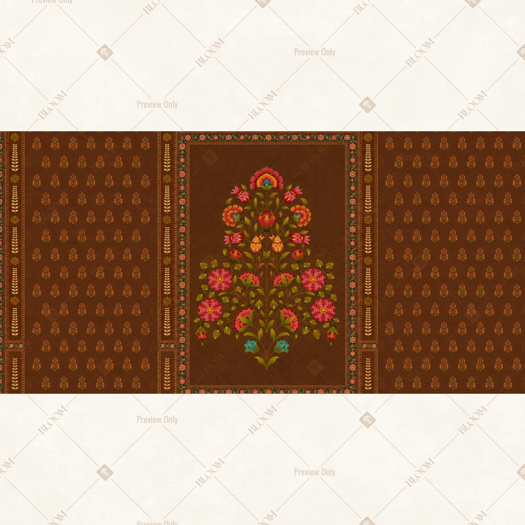 Vintage Folk Floral Border Wide Backdrop