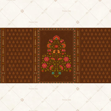 Vintage Folk Floral Border Wide Backdrop