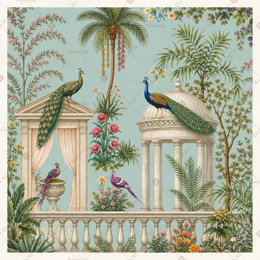 Peacock Tropical Pavilion Square Backdrop