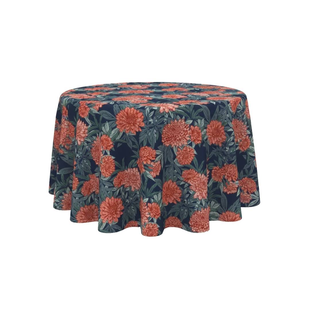 Navy Chrysanthemum Floral Round Table Cover - Pack Of 6