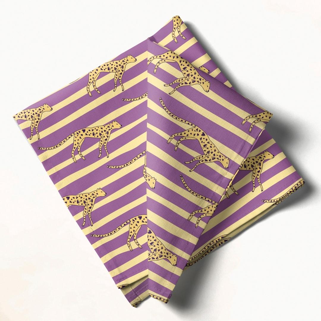 Yellow & Purple Cheetah Stripes: Napkins 18" X 18" - Pack Of 20