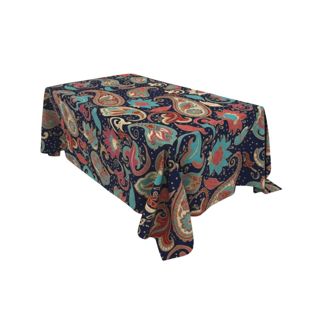 Navy Paisley Carnival Rectangle Table Cover - Pack Of 6