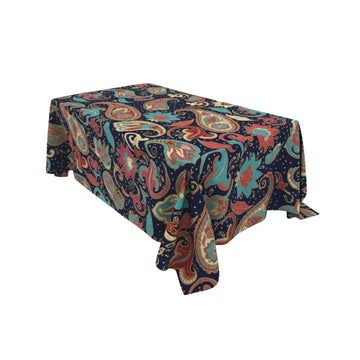 Navy Paisley Carnival Rectangle Table Cover - Pack Of 6