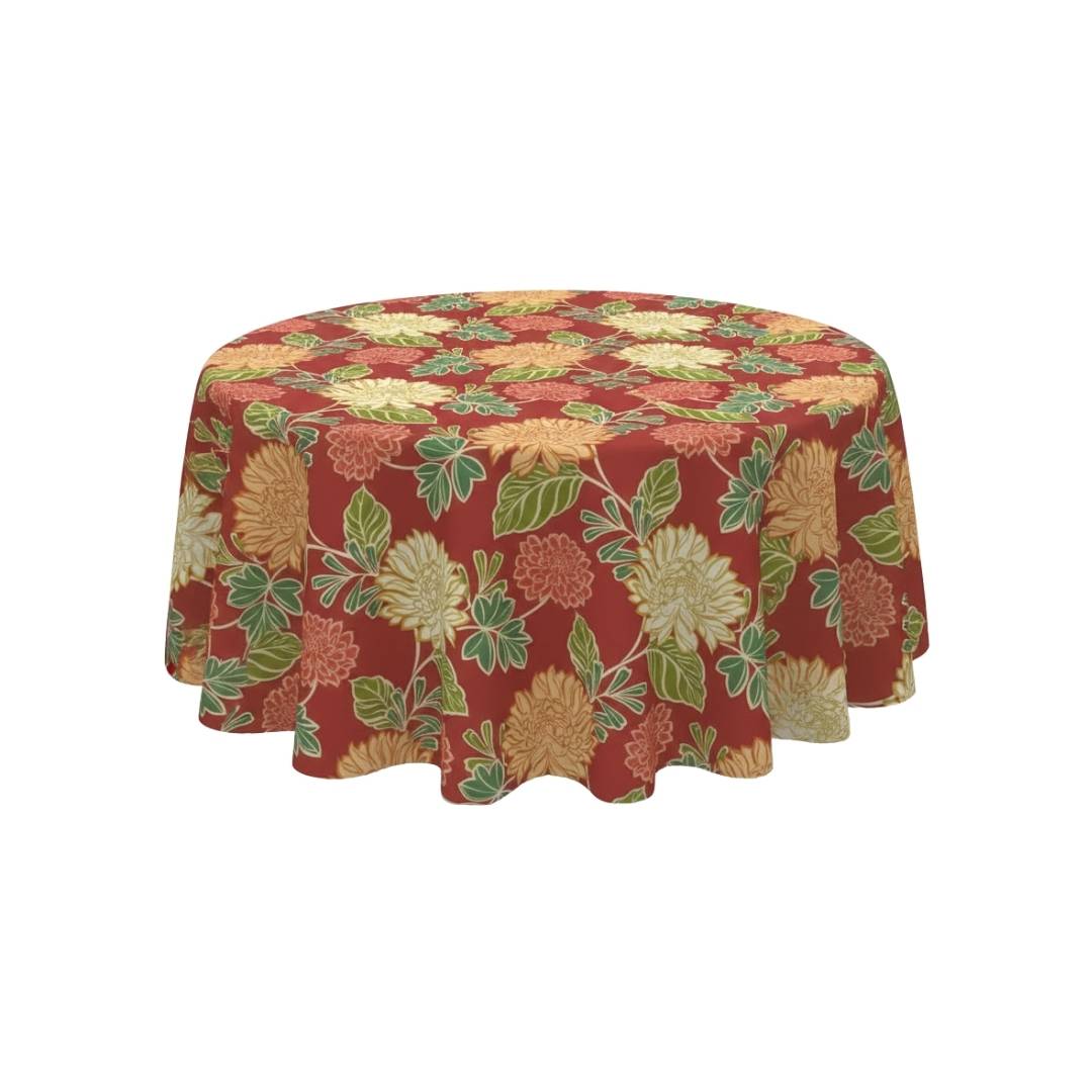 Red Chrysanthemum Festive Round Table Cover - Pack Of 6