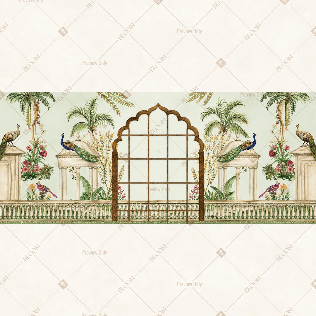 Tropical Garden Window Wide Backdrop