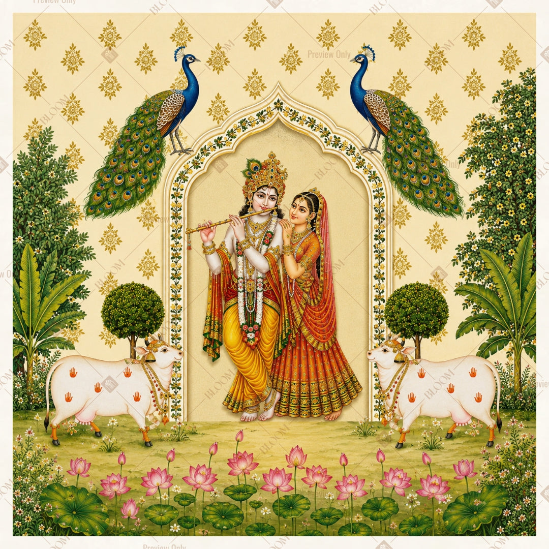 Krishna Floral Garden Arch Square Backdrop