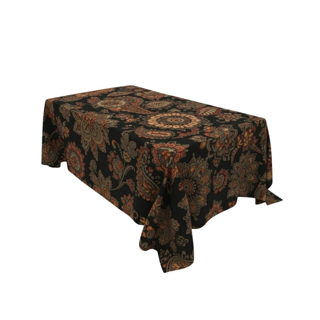 Black Ornamental Floral Rectangle Table Cover - Pack Of 6