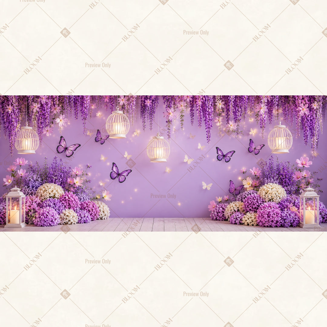 Purple Floral Stage Wide Backdrop