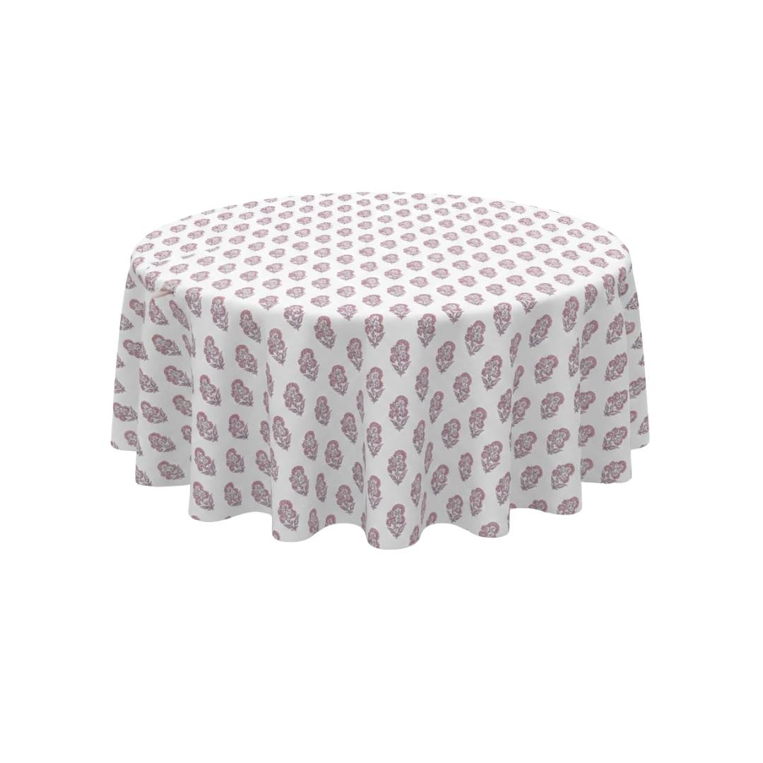 White Floral Buti Round Table Cover - Pack Of 6