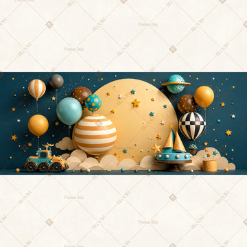 Space Planet Party Wide Backdrop