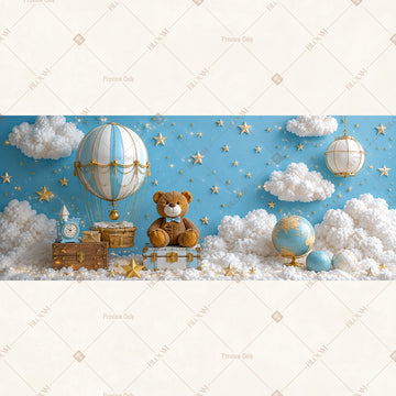 Blue Balloon Baby Shower Wide Backdrop
