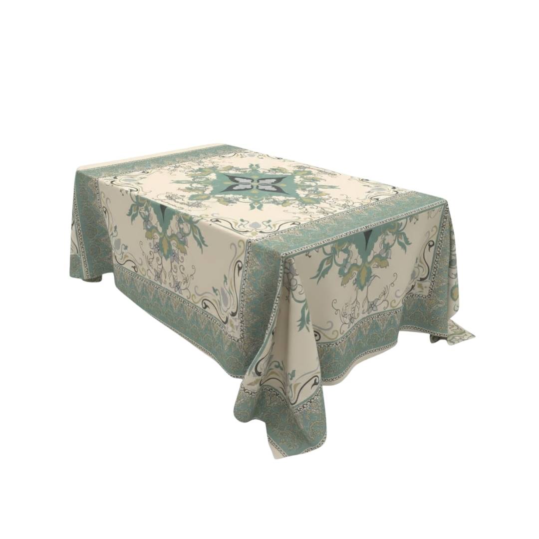Teal Ornate Border Rectangle Table Cover - Pack Of 6