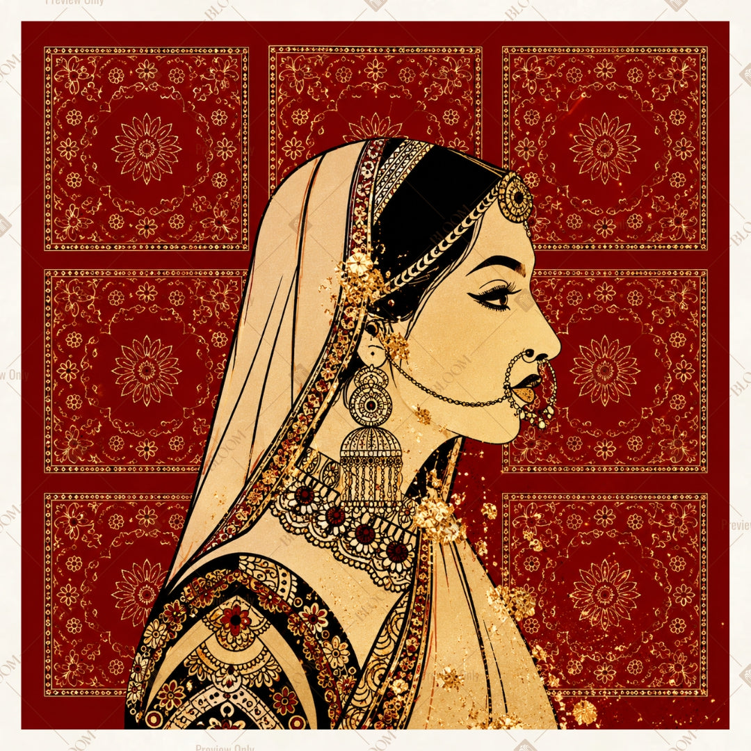 Royal Indian Bride Portrait Square Backdrop