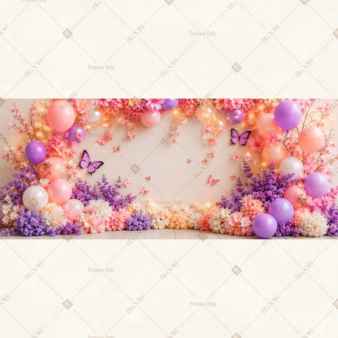 Pink Balloon Celebration Wide Backdrop