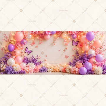 Pink Balloon Celebration Wide Backdrop