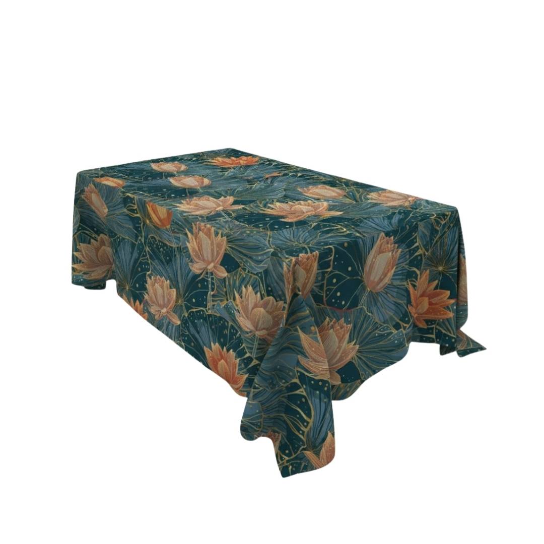 Teal Lotus Art Rectangle Table Cover - Pack Of 6