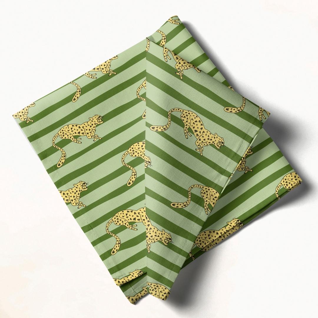 Green Striped Cheetah: Napkins 18" X 18" - Pack Of 20